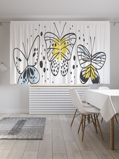 Шторы JoyArty с фотопечатью "Три бабочки наив" из сатена, 290х180 см