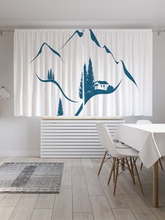 Шторы JoyArty с фотопечатью "Домик в горах" из сатена, 290х180 см