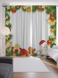 Шторы JoyArty с фотопечатью "Елочные игрушки" из сатена, 290х265 см