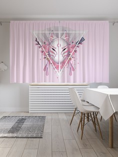 Шторы JoyArty с фотопечатью "Японская маска и веер" из сатена, 290х180 см