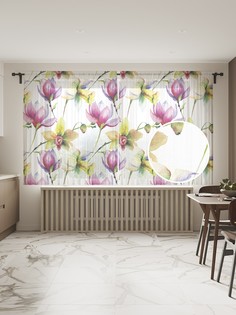 Фототюль JoyArty "Акварельные бутоны", 145x180см (2 полотна с лентой + 50 крючков)