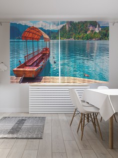 Шторы JoyArty "Прогулочная лодка на причале", Oxford DeLux, 2 полотна 145x180 см