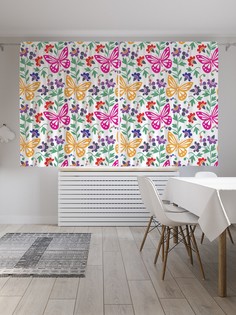 Классические шторы JoyArty "Бабочки на цветочках", Oxford DeLux, 2 полотна 145x180 см