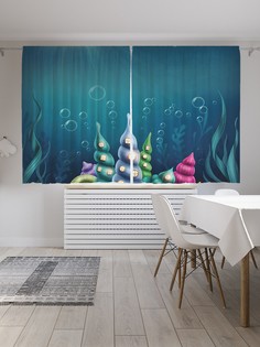 Шторы JoyArty с фотопечатью "Домики в ракушках" из сатена, 290х180 см