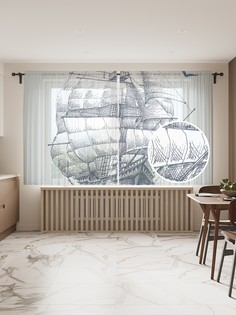 Фототюль JoyArty "Боевой корабль под парусами" 145x180см, 2 полотна, лента, 50 крючков