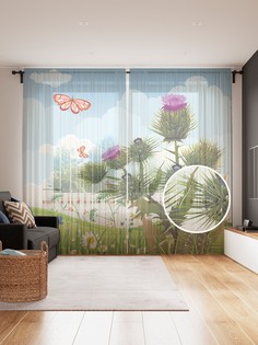 Фототюль JoyArty "Цветущий чертополох" 145x265см, 2 полотна, лента, 50 крючков