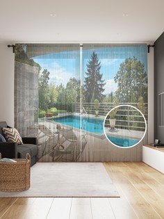 Фототюль JoyArty "Дворик с бассейном", 145x265см, 2 полотна, лента, 50 крючков