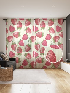 Фототюль JoyArty "Сладкая клубника", 145x265см (2 полотна со шторной лентой + 50 крючков)