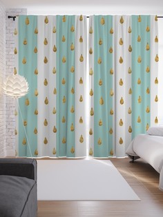 Шторы JoyArty с фотопечатью "Капли из золота" из сатена, 290х265 см