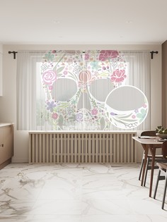 Фототюль JoyArty "Цветущий череп", 145x180 см (2 полотна со шторной лентой + 50 крючков)