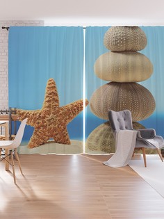 Шторы под лён JoyArty "Пляжная скульптура", серия Oxford DeLux, 340х265 см