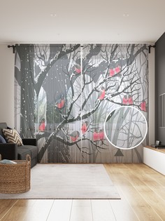 Фототюль JoyArty "Птицы у лесного фонаря", 145x265см, 2 полотна, лента, 50 крючков