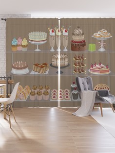 Шторы под лён JoyArty "Пирожные на этажерке", серия Oxford DeLux, 340х265 см