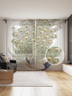 Фототюль JoyArty "Павлиний узор", 145x265см (2 полотна со шторной лентой + 50 крючков)