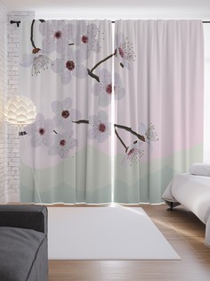 Шторы JoyArty с фотопечатью "Японская ветка" из сатена, 290х265 см