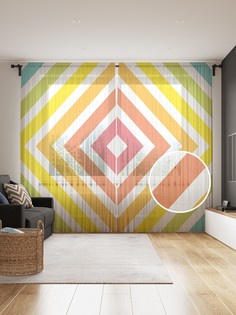 Фототюль JoyArty "Абстрактные цветные ромбы" 145x265см, 2 полотна, лента, 50 крючков