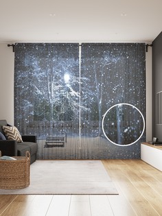 Фототюль JoyArty "Зимняя скамейка", 145x265см (2 полотна со шторной лентой + 50 крючков)