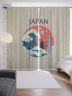 Шторы JoyArty с фотопечатью "Достопримечательности Японии" из сатена, 290х265 см