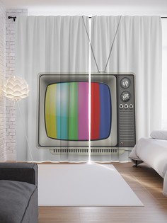 Шторы JoyArty с фотопечатью "Телевизор ретро" из сатена, 290х265 см