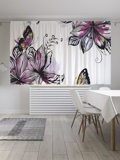 Классические шторы JoyArty "Бабочки в цветах", серия Oxford DeLux, 2 полотна 145x180 см
