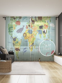 Фототюль JoyArty "Веселая карта", 145x265см (2 полотна со шторной лентой + 50 крючков)