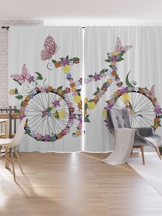 Шторы под лён JoyArty "Цветочный велосипед с бабочками", серия Oxford DeLux, 340х265 см