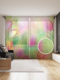 Фототюль JoyArty "Волшебные тюльпаны", 145x265см, 2 полотна, лента, 50 крючков