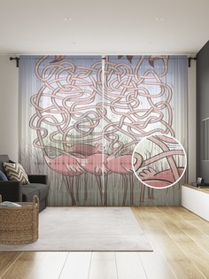 Фототюль JoyArty "Фламинго лабиринт", 145x265см (2 полотна со шторной лентой + 50 крючков)