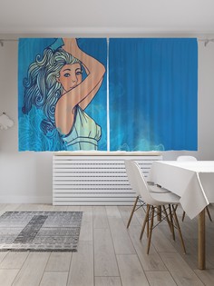 Шторы JoyArty с фотопечатью "Девушка с кувшином" из сатена, 290х180 см