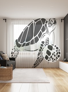 Фототюль JoyArty "Морская черепаха в графике", 145x265см, 2 полотна, лента, 50 крючков