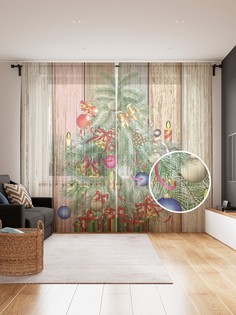 Фототюль JoyArty "Новогодняя елочка рисунок на заборе" 145x265см