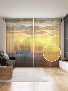 Фототюль JoyArty "Туристы едут на закат", 145x265см, 2 полотна, лента, 50 крючков