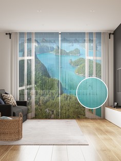 Фототюль JoyArty "Островные окна", 145x265см (2 полотна со шторной лентой + 50 крючков)