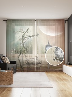 Фототюль JoyArty "Витьеватая скамья у воды" 145x265см, 2 полотна, лента, 50 крючков