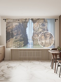 Фототюль "Скальная арка на море", 145x180 см (2 полотна со шторной лентой + 50 крючков) Joy Arty