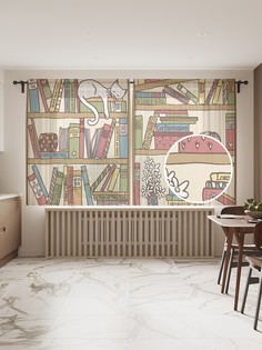 Фототюль "Сон на книжной полке", 145x180 см (2 полотна со шторной лентой + 50 крючков) Joy Arty