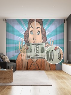 Фототюль JoyArty "Девушка с деньгами" 145x265см (2 полотна со шторной лентой + 50 крючков)