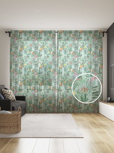 Фототюль JoyArty "Весеннее цветение дудл", 145x265см, 2 полотна, лента, 50 крючков