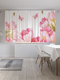 Классические шторы JoyArty "Бабочки над тюльпанам", Oxford DeLux, 2 полотна 145x180 см