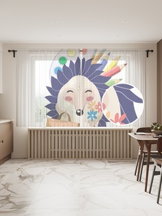 Фототюль JoyArty "Ежик с палитрой", 145x180 см (2 полотна со шторной лентой + 50 крючков)