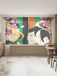 Фототюль JoyArty "Японские гравюры", 145x180 см (2 полотна со шторной лентой + 50 крючков)