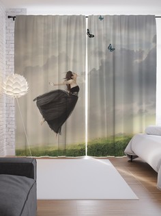 Шторы JoyArty с фотопечатью "Полет бабочки" из сатена, 290х265 см