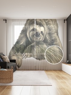 Фототюль JoyArty "Мохнатый ленивец", 145x265см (2 полотна со шторной лентой + 50 крючков)