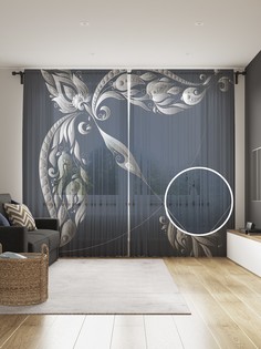 Фототюль JoyArty "Монохромный Стрелец", 145x265см, 2 полотна, лента, 50 крючков