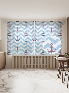 Фототюль JoyArty "Якорь на морских зигзагах" 145x180см, 2 полотна, лента, 50 крючков