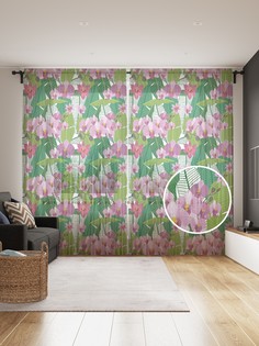 Фототюль JoyArty "Орхидеи в структурных листьях" 145x265см, 2 полотна, лента, 50 крючков