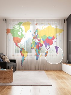 Фототюль JoyArty "Красочные страны", 145x265см (2 полотна со шторной лентой + 50 крючков)