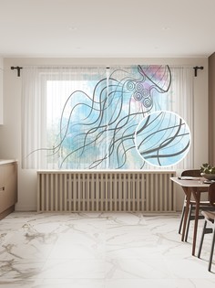 Фототюль JoyArty "Длинные щупальца медузы" 145x180см, 2 полотна, лента, 50 крючков