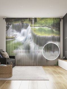 Фототюль JoyArty "Лесной широкий водопад" 145x265см, 2 полотна, лента, 50 крючков