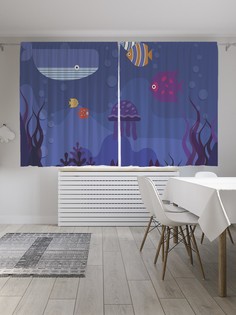 Классические шторы JoyArty "Полосатые рыбы", серия Oxford DeLux, 2 полотна 145x180 см